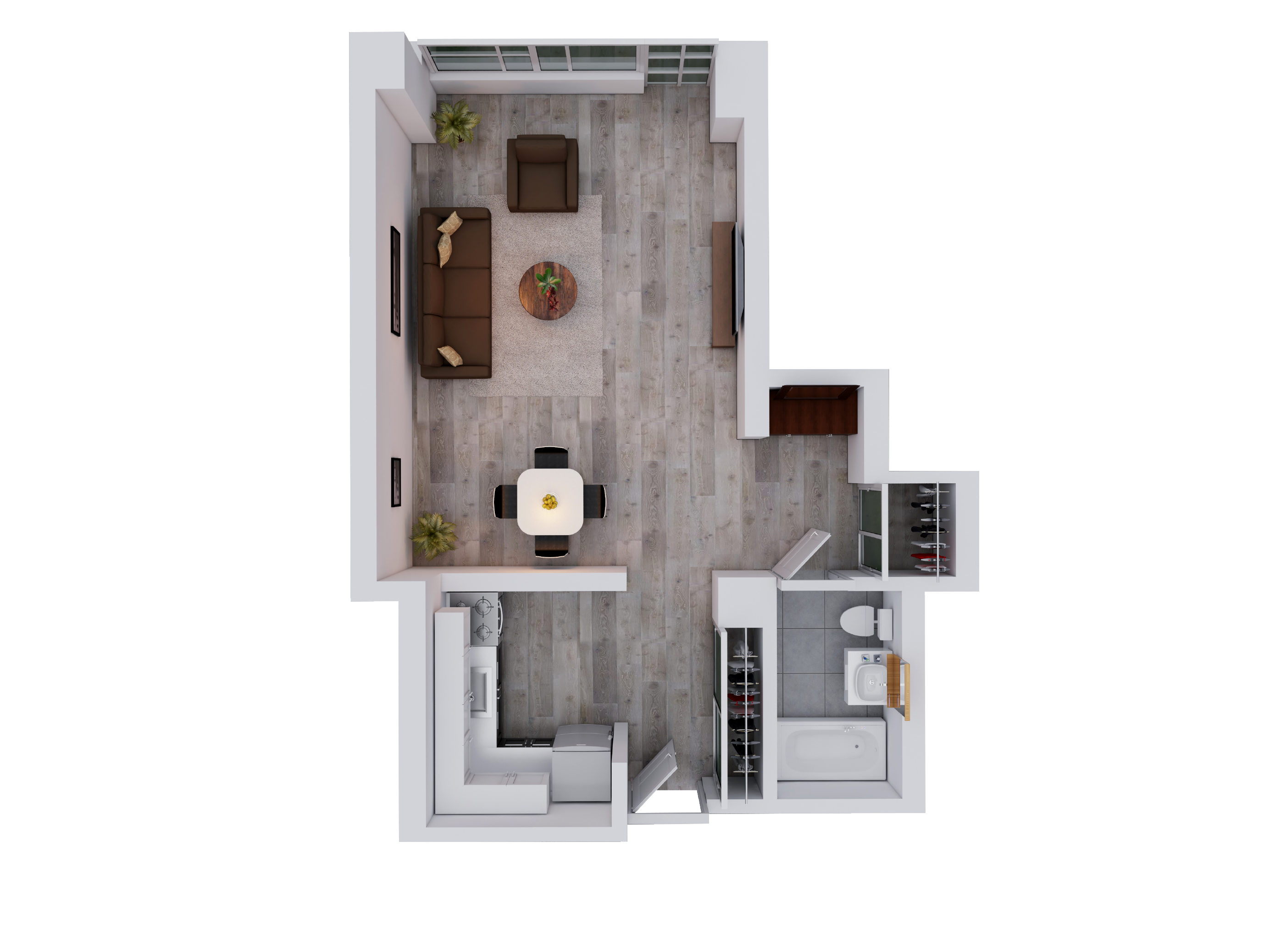 Floor plan for studio, 1 bath, 400 sqft